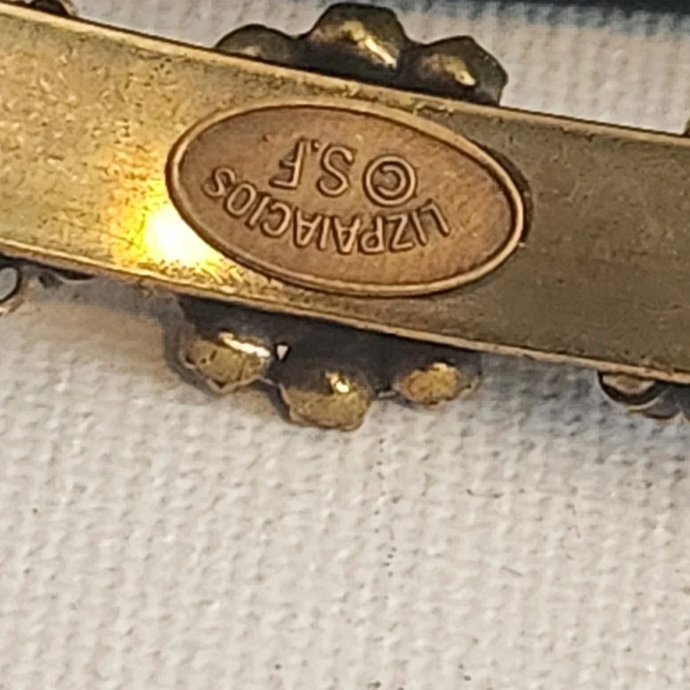 Liz Palacios Brass Crystal Floral Cuff Bracelet and Hoop Earring Set Vintage - Picture 5 of 16